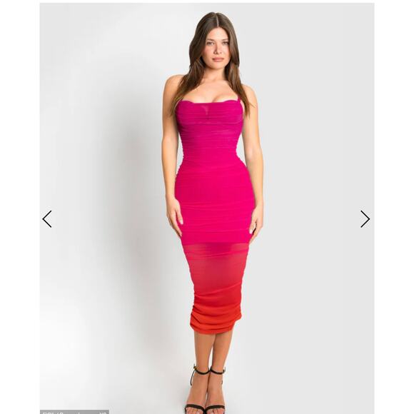 TA3 Sunset Ombre Sweetie Mesh Column Dress Medium Cinch Waist Bodycon Corset - Picture 1 of 8